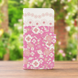 [附相機孔] iPhone/Android 與 Hopping Flower 玫瑰粉紅 [翻蓋式智慧型手機殼）相容] 第1張的照片