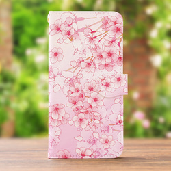 【カメラ穴あり】iPhone/Android対応  桜ピンク【手帳型スマホケース】ほぼ 全機種対応 花柄 1枚目の画像