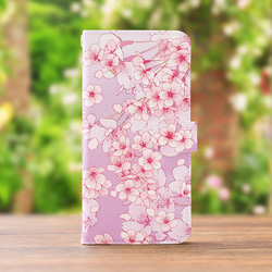 カメラ穴あり】iPhone/Android対応 桜ピンク【手帳型スマホケース