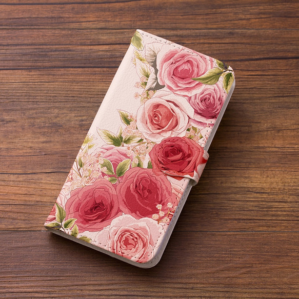 [附相機孔] iPhone/Android 與玫瑰花園粉紅 [筆電型智慧型手機保護殼] 花卉圖案智慧型手機保護殼 第1張的照片