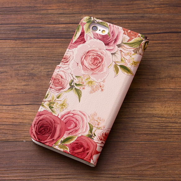[帶相機孔] iPhone/Android 適用 玫瑰園粉紅色 [翻蓋式智慧型手機外殼] 花卉智慧型手機外殼 第2張的照片