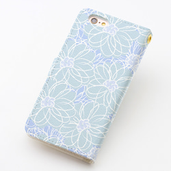 [帶相機孔] 適用於 iPhone/Android 棉花藍色 [翻蓋式智慧型手機外殼] 幾乎適用於所有型號 花卉圖案 第2張的照片