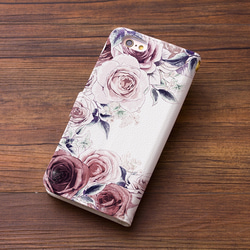[帶相機孔] 相容於 iPhone/Android，玫瑰園冰凍紅 [筆記本型智慧型手機保護殼] 相容於所有型號，花卉圖案 第2張的照片