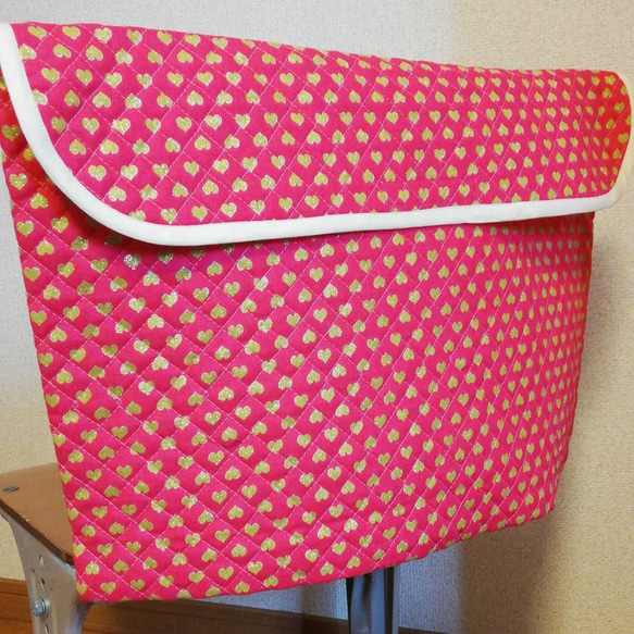 防災頭巾カバー　椅子の　背もたれ　用　ピンクキラキラハート 1枚目の画像