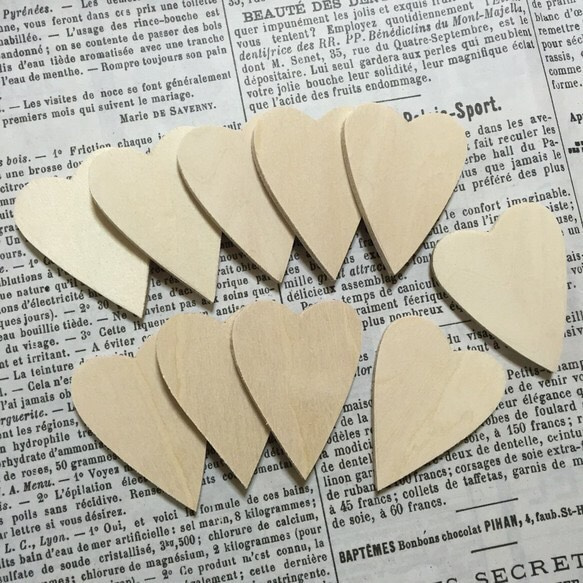 受注制作》ハートC♡ Sサイズ・約W3.7×H5.0cm 10枚 ウッドパーツ（白木 