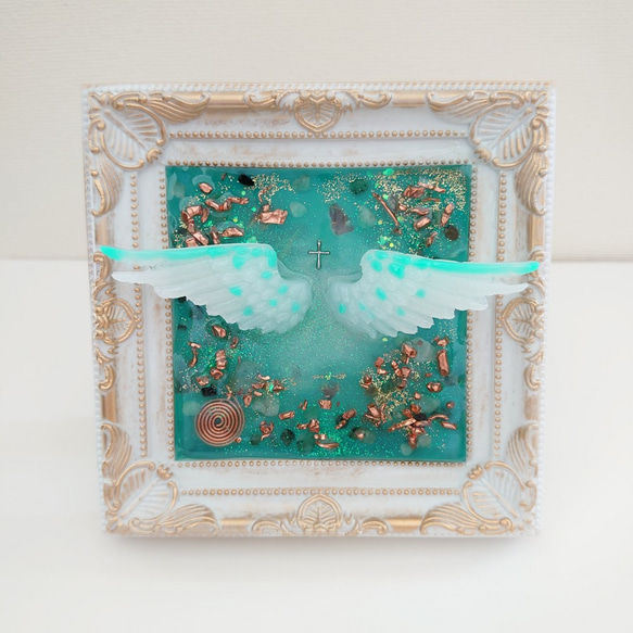 大天使ラファエル*額入りオルゴナイト(エメラルド) その他アート