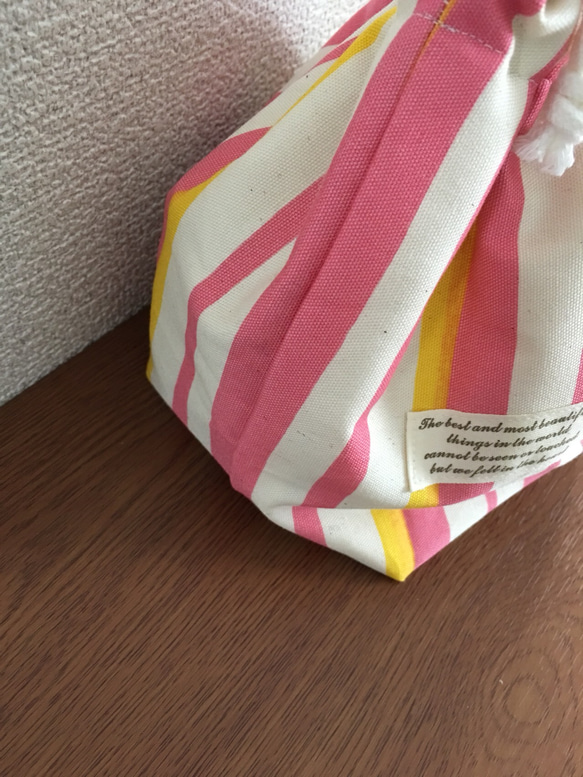 お弁当袋＊ピンクストライプ 2枚目の画像
