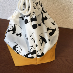 お弁当袋◇パンダ✕帆布◇マスタード 2枚目の画像