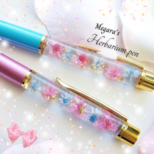 【ピンク×ミモザ❁】大人可愛い♡ハーバリウムボールペン 替芯orラッピング無料♪ ピンク×ミモザ❁】大人可愛い♡ハーバリウムボールペン 替芯or