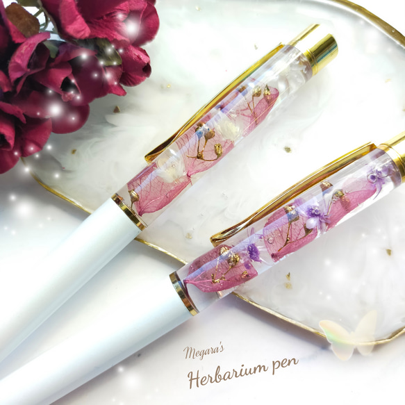 新作！名入れ可】大人上品なパープルデザイン❀ハーバリウムボールペン