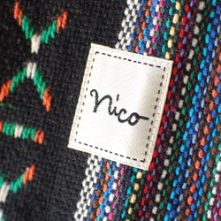 nico bag   Mサイズ  long    メキシカンドビーブルー系×カクカク柄×ムラサキ（手さげ） 3枚目の画像