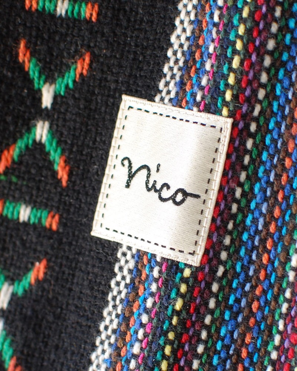 nico bag   Mサイズ  long    メキシカンドビーブルー系×カクカク柄×ムラサキ（手さげ） 3枚目の画像