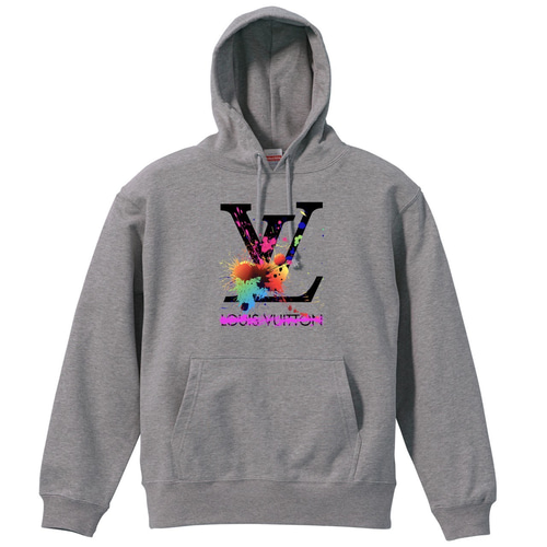 スプラッターLV☆スウェットパーカー☆グレー☆ブランドパロディ