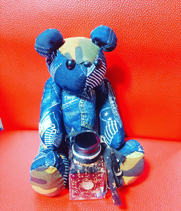 手縫いくまちゃんデニム×カモフラ ぬいぐるみ Bonheur 通販 11544527