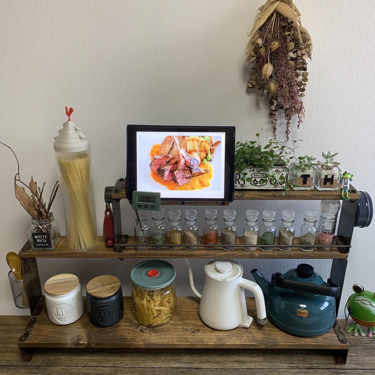 ＊送料無料＊受注製作【キッチン用 収納棚 ダークウォルナットカラー】3段ラック 大容量 キッチン ラック IHコンロ