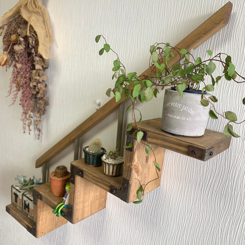 ☆再販×6☆【階段型 ウォールシェルフ ドリフトウッドカラー】 壁掛け