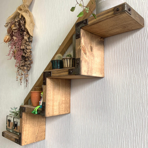 ☆再販×6☆【階段型 ウォールシェルフ ドリフトウッドカラー】 壁掛け