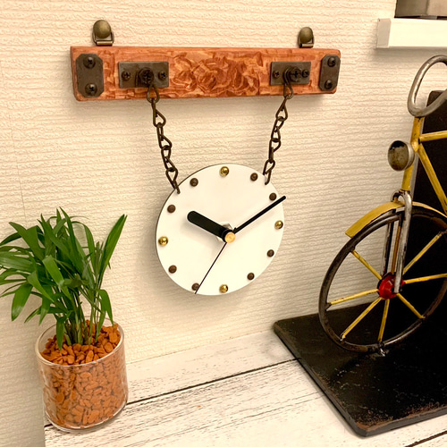 ♪古材風ヴィンテージ掛け時計♪文字盤選べる4カラー♪掛け場所自由