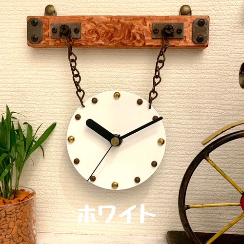 ♪古材風ヴィンテージ掛け時計♪文字盤選べる4カラー♪掛け場所自由
