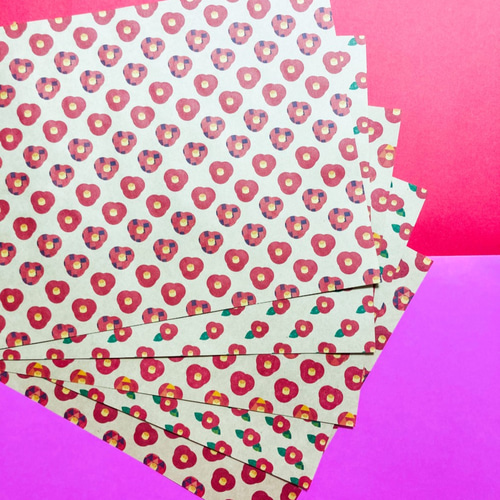 椿のデザインペーパー2(A4・5枚セット) 包装紙・ラッピングペーパー  