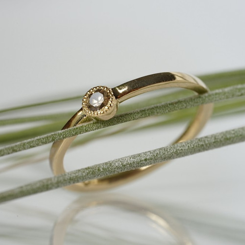 #20 K18YGブラウンダイヤモンド 空中セッティングリング 約0.43ct 4℃ - 【4°C】ブラウンダイヤ×K18ホワイトゴールドの通販 by
