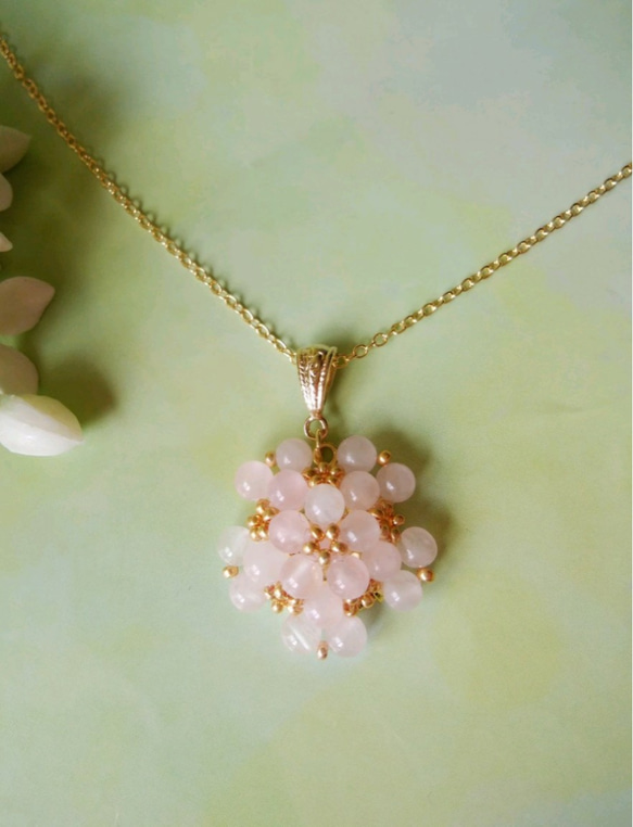 【送料無料】薄墨桜満開のネックレス～ローズクォーツ（天然石） 4枚目の画像