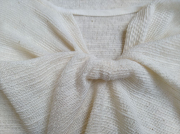 【和綿】紬織り 大胆バックリボンがかわいいブラウス オーガニックコットン フリーサイズ 6枚目の画像