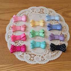 A-7】 ベビーヘアクリップ ドットグログランリボン×クロスリボンお好き
