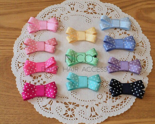 A-7】 ベビーヘアクリップ ドットグログランリボン×クロスリボンお好き