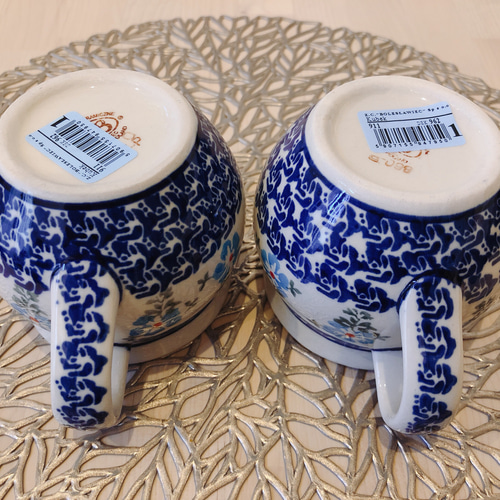 デザートカップ 2個セット 花柄 陶器　ポーリッシュポタリー　ポーランド食器 カップ＆ソーサー(VENA)ポーリッシュポタリー(ポーランド食器)