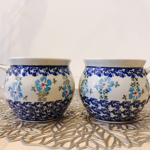 デザートカップ 2個セット 花柄 陶器　ポーリッシュポタリー　ポーランド食器 カップ＆ソーサー・ポーリッシュポタリー(ポーランド食器)