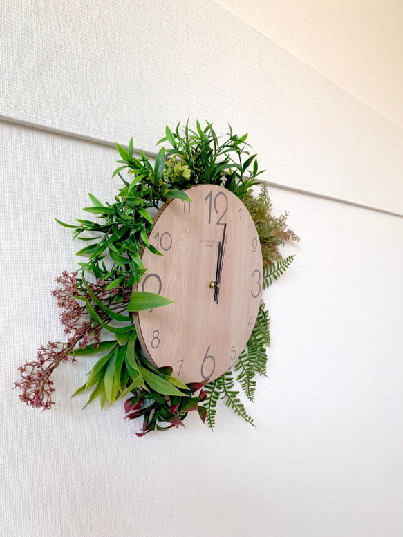 Crafb(クラフビー）｜アートフラワー＋壁掛け時計（アートリーフ（造花）＋木製壁掛け時計（電池付）） 3枚目の画像