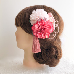 成人式・卒業式・結婚式・ピンク＆ピンク＊マム＆ダリアの髪飾り 1枚目の画像