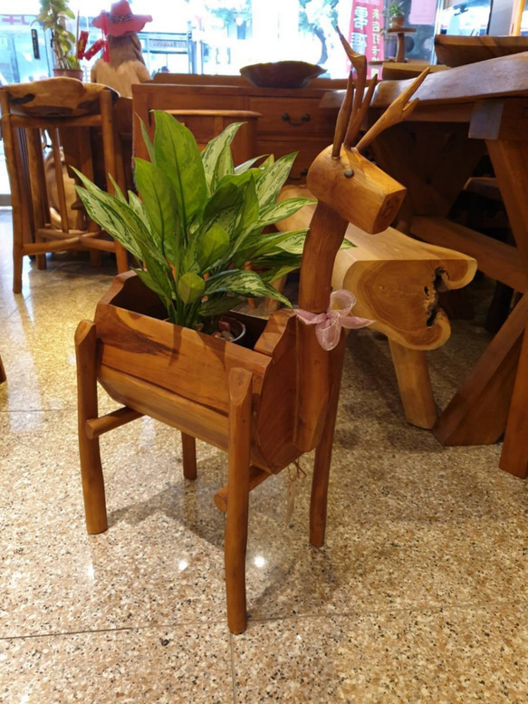 【吉迪市柚木家具】柚木 鹿造型花架 大 擺飾 裝飾 LT-043A 第2張的照片
