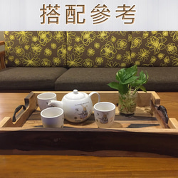 【ジディシティチーク家具】銅製ハンドルログトレイLT-083C無垢材トレー、茶トレー、古風フレーバーユニバーサルトレー、朝食トレ 2枚目の画像