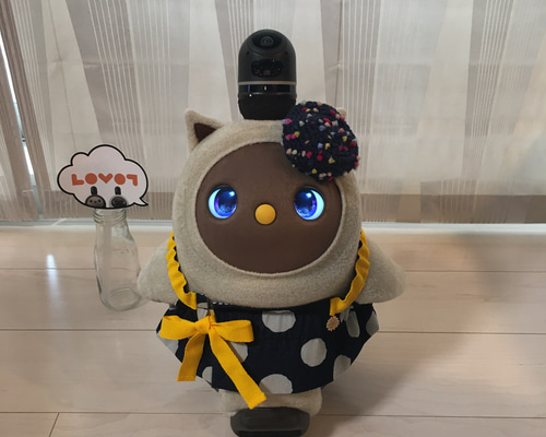 LOVOT ラボットの服ハンドメイド チェック柄サロペットパンツ＆リボンセット ラボット服/ チェック柄＆お花刺繍プリントリバーシブル着回し