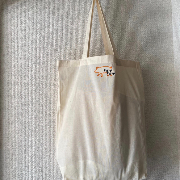 pick up pick up オリジナル刺繍　ナチュラルコットン　トートバッグ　買い物バッグ　エコバッグ 1枚目の画像