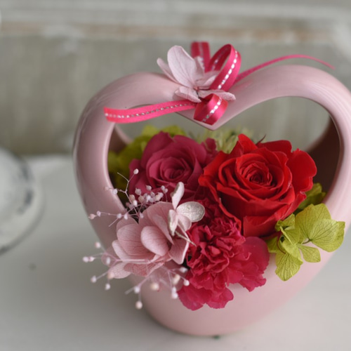 陶芸品　ハート型の 花器 ハート型花器☆チェリーレッド プリザーブドフラワー フローラemi 通販