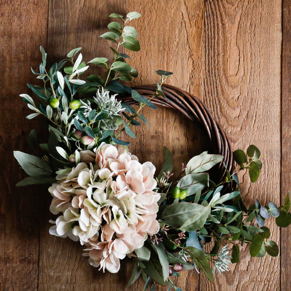 Creema 限定　紫陽花・オリーブ リース　ベージュ