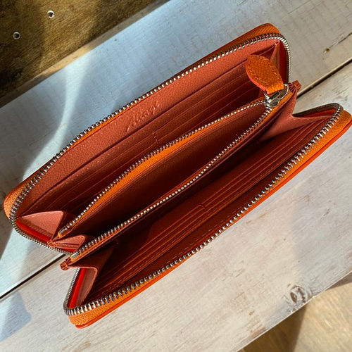 【美品】ガルーシャ　ラウンドジップ 長財布 オレンジ エイ革 スティングレー 美品】ガルーシャ ラウンドジップ 長財布 オレンジ エイ革