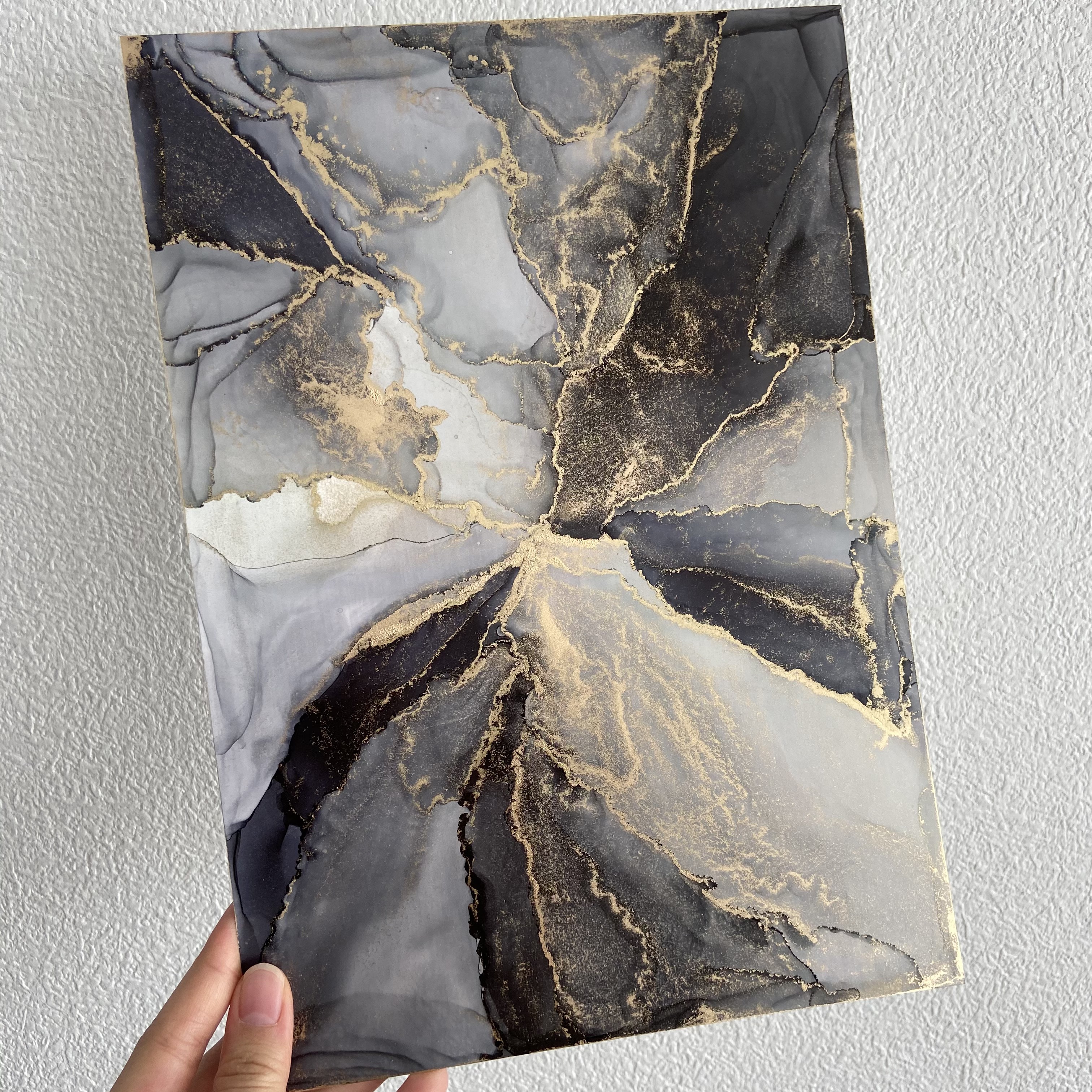 アルコールインクアート No.A-004 ブラック グレー ゴールド 大理石