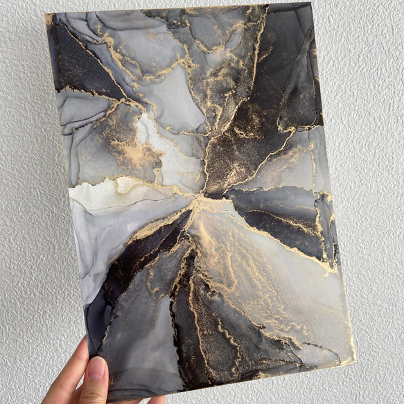 アルコールインクアート No.A-004 ブラック グレー ゴールド 大理石