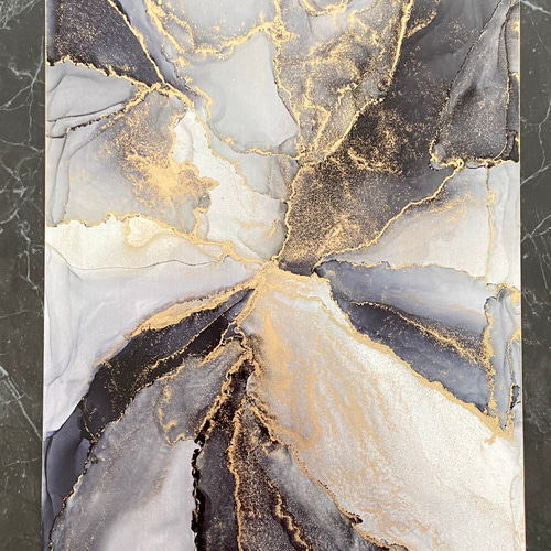 アルコールインクアート No.A-004 ブラック グレー ゴールド 大理石