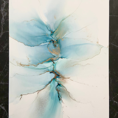 アルコールインクアート No.23 アルコールインクアート 原画 A4サイズ 絵 紫 花 絵画 森