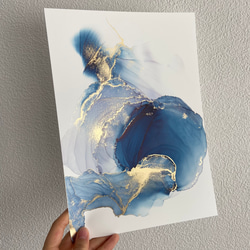 【送料無料】アルコールインクアート No.A-058 ブルー ゴールド ニュアンス 3枚目の画像