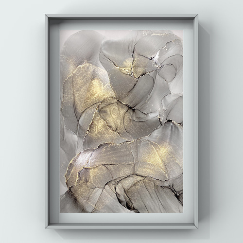 アルコールインクアート No.A-078 グレー ゴールド その他アート