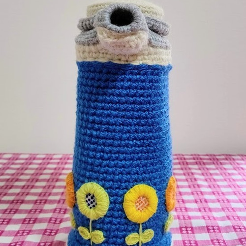 編み物・毛糸雑貨 昭和レトロ魔法瓶（青）（置物、小物入れ） その他