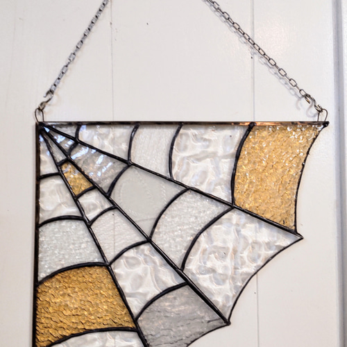 ハロウィンの壁掛けステンドグラスパネル 蜘蛛の巣 タペストリー