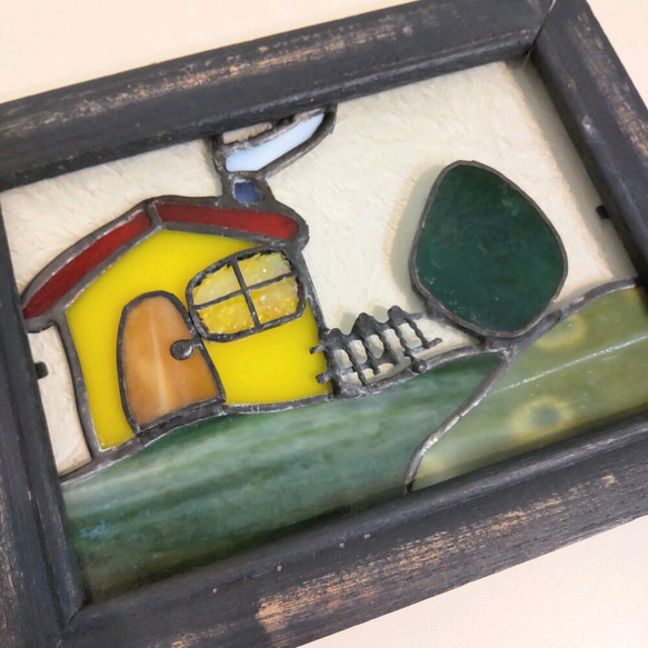 カフェ風ステンドグラス壁掛けミニパネル 小さな家 4枚目の画像