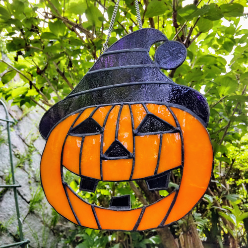 ステンドグラス　ハロウィンのパネル 壁掛けステンドグラスパネル ハロウィンのカボチャ タペストリー